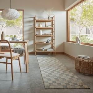 Covor traversa Muted Checkerboard Albastru 80x230 cm