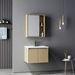 Set mobilier baie inclus lavoar plus masca si dulapior cu oglinda, 2 buc, Chinky, Stejar, 60x47x48 cm