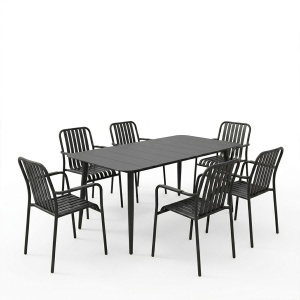 Комплект маса и столове за трапезария, 7 бр., Heven Vista, Pako, черен, 150x80x72 см - Img 2