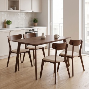 Комплект маса и столове Benson-Toto 5 части тъмен орех - бежов 120x75x75 см - Img 9