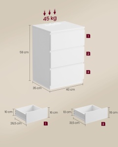 Комплект от 2 нощни шкафчета White Vasagle 40x35x59 cm - Img 6