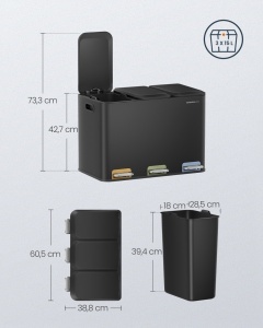 Кошче за рециклиране Popnex, черно, 60,5 x 38,8 x 42,7 см - Img 5