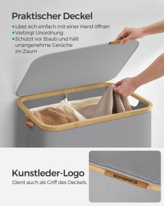 Кош за пране Songmics Сив 52x38.5x70.5 см - Img 4