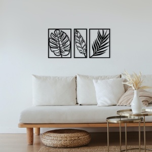 Метална картина Leaf2 Черен 80x38 см - Img 3