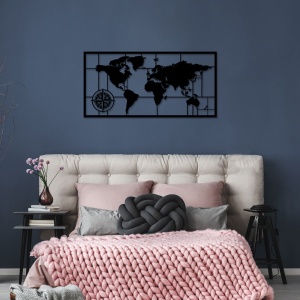 Метална картина World Черна 121x60 см - Img 3