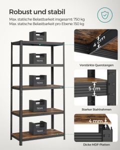 Рафт за съхранение Songmics Black 200x120x20x60 cm - Img 3