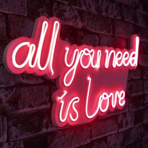 Светеща LED декорация за стена All You Need is Love червена 32x60x2 см - Img 1