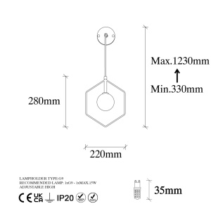 Стенна аплика Геометрия Черен 22x15x119 см - Img 7