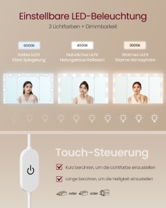 Тоалетка с LED осветление, Kailyn, Vasagle, бяла, 107x40x144 см - Img 5