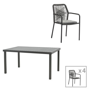 Херсон-Клитон Pako World Антрацит 150x80x74 cm, Комплект градинска маса и столове от 5 части Херсон-Клитон Pako World Антрацит 150x80x74 cm