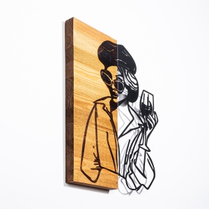 Картина от дърво и метал Жена Черен 39x3x50 см - Img 3