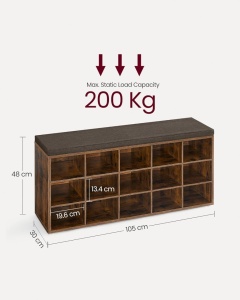 Кафява пейка за пантофи Vasagle 105x30x48 cm - Img 4