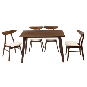 Комплект маса и столове Benson-Orlean 5 части тъмен орех - бежов 120x80x75 см - Img 2
