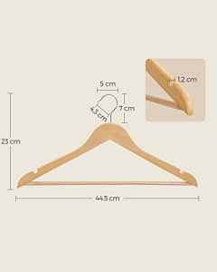 Комплект от 10 дървени закачалки, Songmics, Натурален-Сребрист, 44.5x23x1.2 см - Img 5