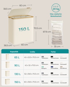 Кош за пране Songmics Крем 60x38.5x70.5 см - Img 6
