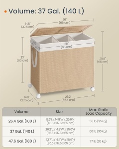 Модулен кош за пране Songmics, натурален, LCB602N01, 66.5 x 37.5 x 65 см - Img 2
