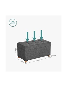 Пейка с място за съхранение, Songmics, LSF16GYZ, 300 Kg, Сив, 65L, 76 x 38 x 40 см - Img 3