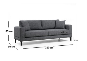Разтегателен диван за 3 места Nordic Тъмен сив 210x90x85 см - Img 11