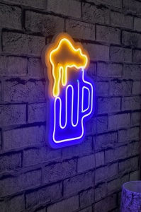 Светеща LED декорация за стена Бирена чаша Синя 26x35x2 см - Img 2