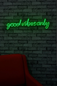 Светеща LED декорация за стена Good Vibes Only зелена 76x19x2 см - Img 3