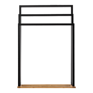 Стойка за кърпи за под Tower MDF - черен бамбук - цвят естествено дърво 55x24x82см - Img 2