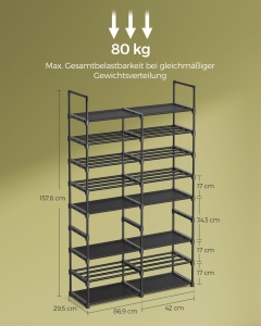 Стойка за обувки Songmics черна 86.9x29.5x29.5x157.6 cm - Img 6