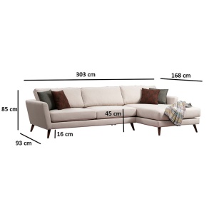Ъглов диван ляв ъгъл PWF-0526 текстил бежов - цвят орех 303x168x85см - Img 3
