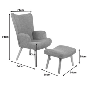 Set fotoliu cu taburet, 2 buc, Gerlina, Pako, Gri deschis 71x64x94 cm - Img 9