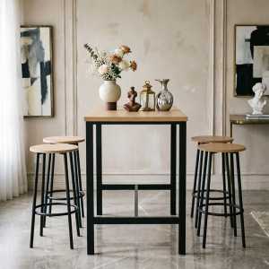 Set masa si scaune de bar, 5 buc, Arzo, Natural, 100x60x86 cm