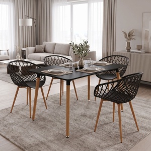 Set masa si scaune dining, 5 buc, Ezra Natali, Negru, 120x80x76 cm