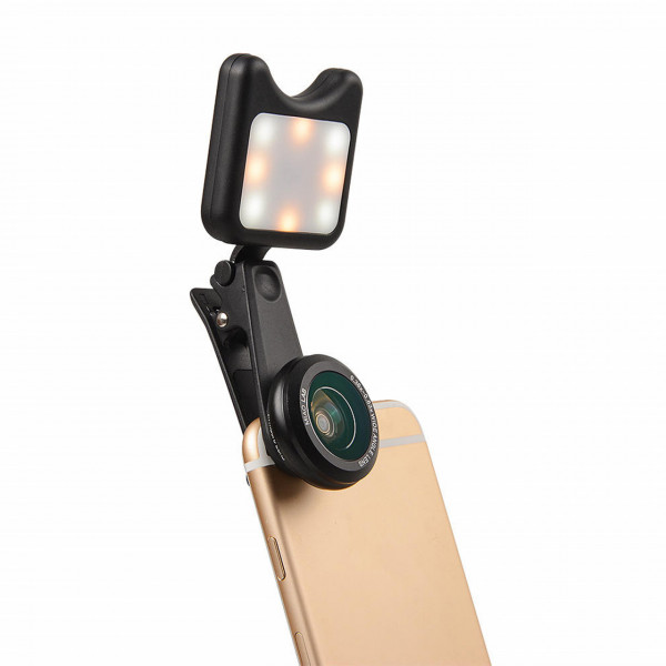 Set 3in1 Lentile cu Led Selfie, Apexel, Macro 15X, Wide 0.36X, Clip Universal Smartphone