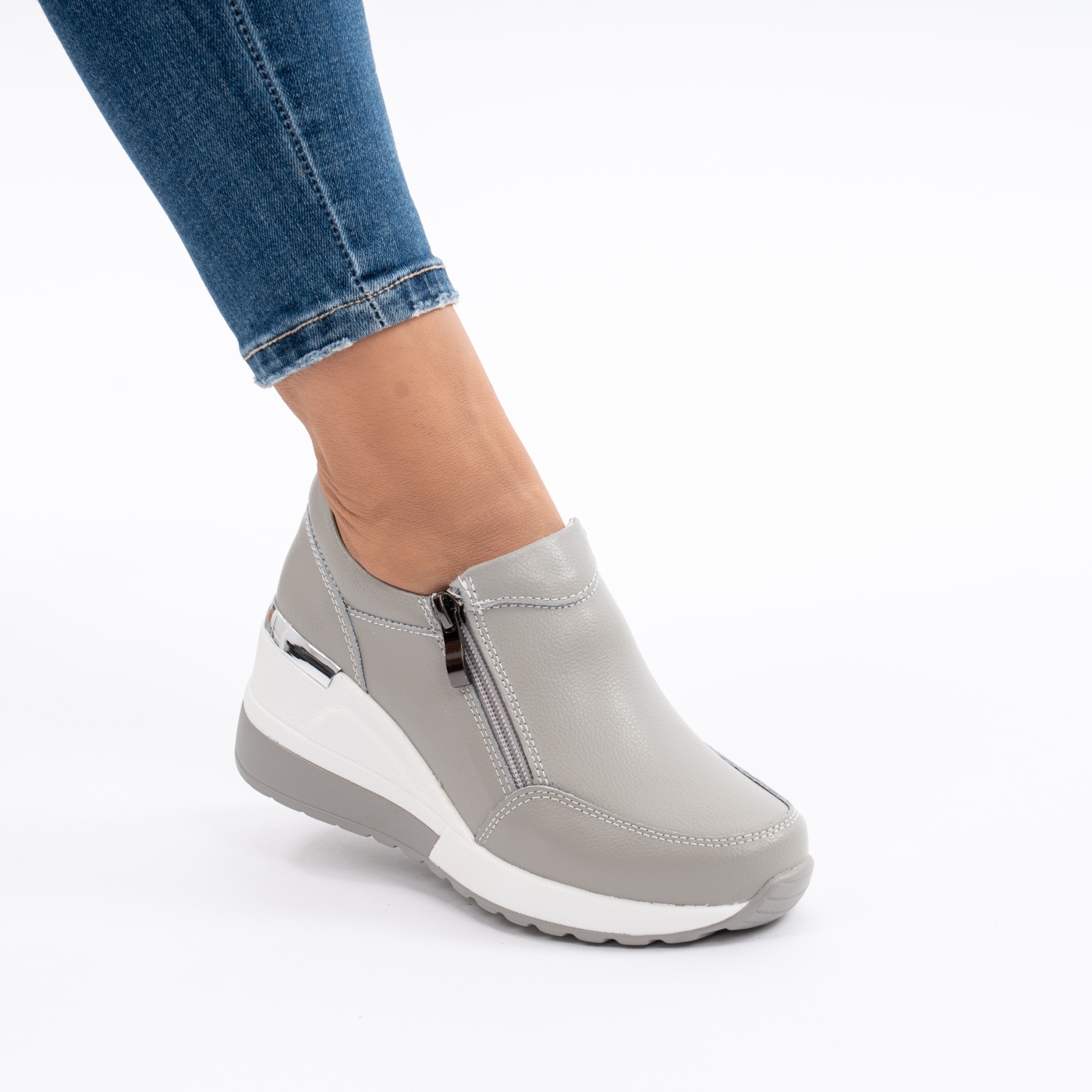 Pantofi Talpa Ortopedica Piele Naturala Gri ZT-06