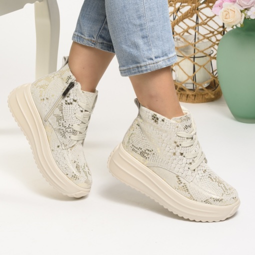 Ghete Imblanite Piele Naturala Intoarsa Gold T3082