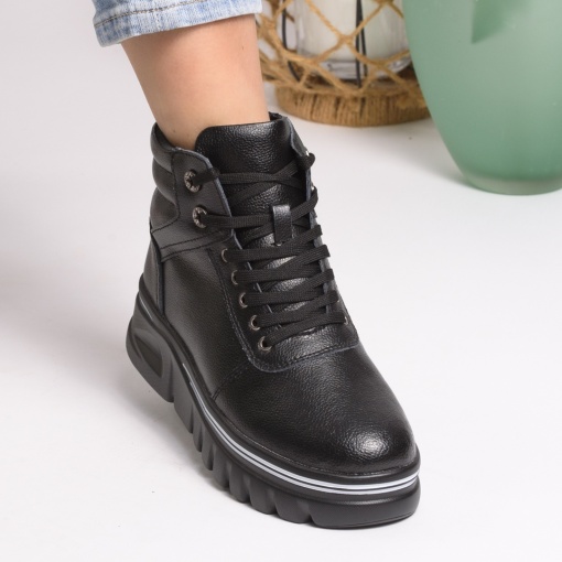 Ghete Piele Naturala Imblanite Talpa Bocanci Negre Aw 457