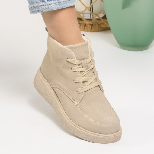 Ghete Imblanite Piele Naturala Intoarsa Bej T3083