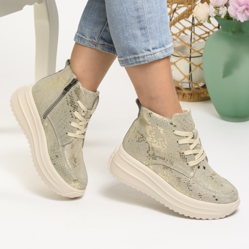 Ghete Imblanite Piele Naturala Intoarsa Bej T3082