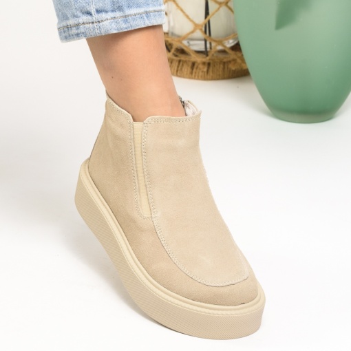 Ghete Imblanite Piele Naturala Intoarsa Bej T3086