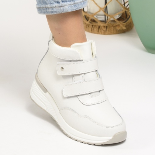 Ghete Imblanite Piele Naturala Albe T3095