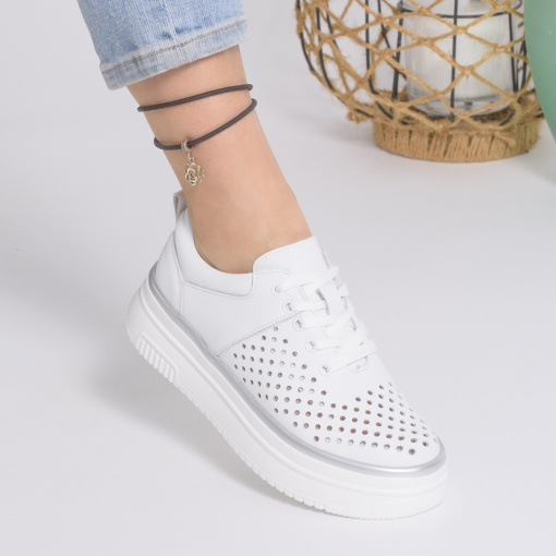 Pantofi Casual Piele Naturala Alb T-5911