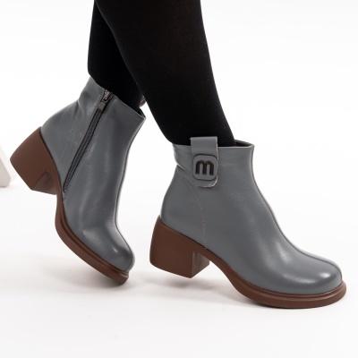 Botine Piele Naturala Gri 6606