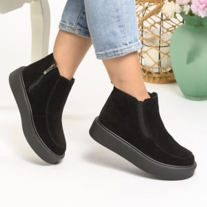 Ghete Imblanite Piele Naturala Intoarsa Negre T3086