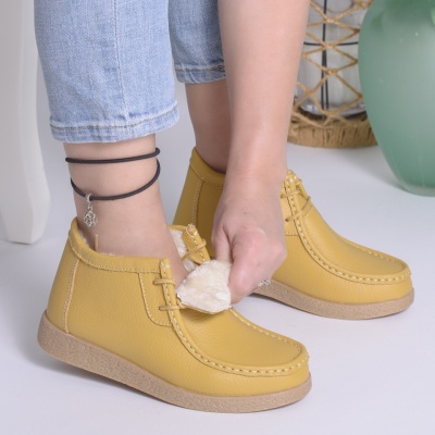 Ghete Imblanite Piele Naturala Mustar 9602-2