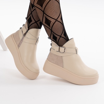 Ghete Imblanite Piele Naturala Talpa Comoda Bej T7000