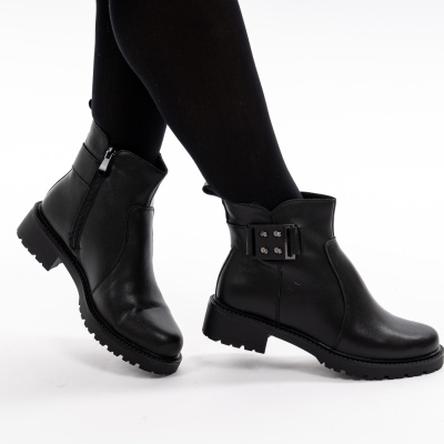 Ghete Piele Naturala Imblanite Talpa Bocanci Negre 159-1