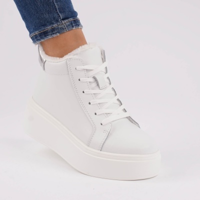 Ghete Piele Naturala Imblanite Talpa Casual Alb T7020