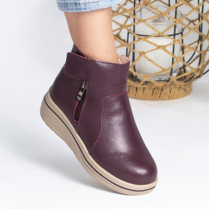 Ghete Piele Naturala Imblanite Talpa Casual Visiniu 2068-2