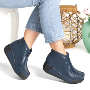 Ghete Piele Naturala Imblanite Talpa Ortopedica Albastre T5105