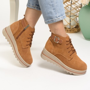 Ghete Piele Naturala Imblanite Talpa Striată Camel 2021-1A