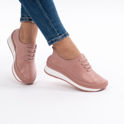 Pantofi Casual Din Piele Naturala Roz T-9001