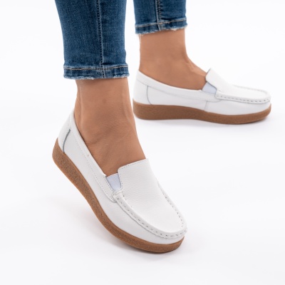 Pantofi Casual Piele Naturala Alb 1121-2
